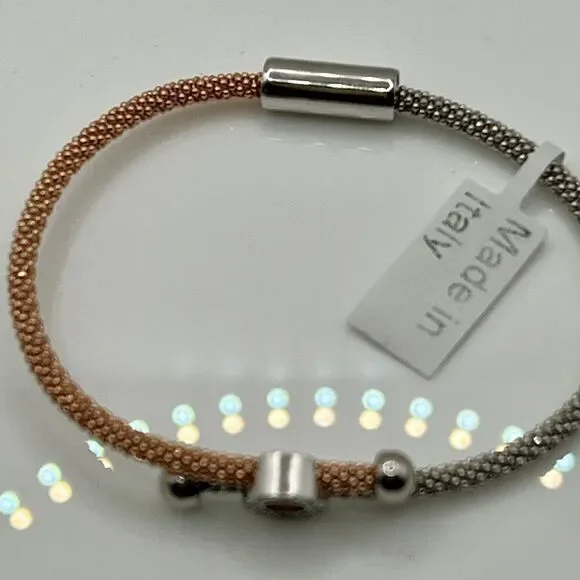 Leslie's Sterling Silver Rose-tone Textured CZ Bracelet